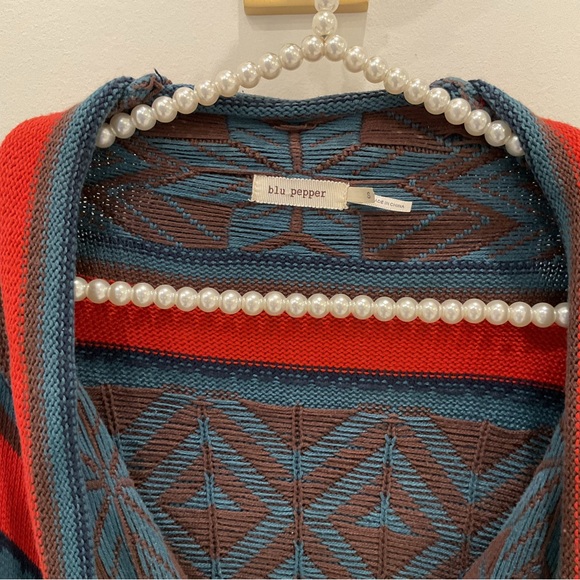 🔴BLU PEPPER TRIBAL OPEN FRONT SWEATER CARDIGAN🔴 - Picture 4 of 9